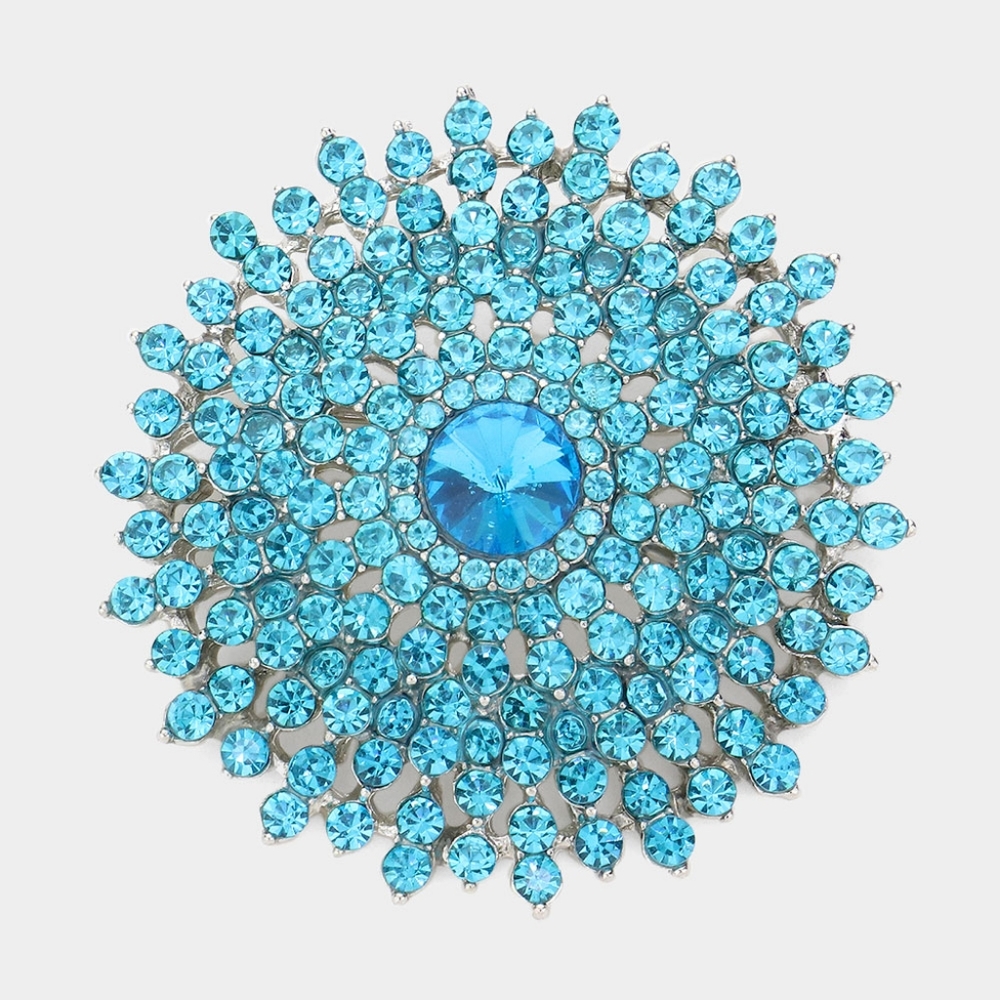 Aqua Brooch Crystal Pin Bubble Stone Circle Style Rhinestones Bling Accessory